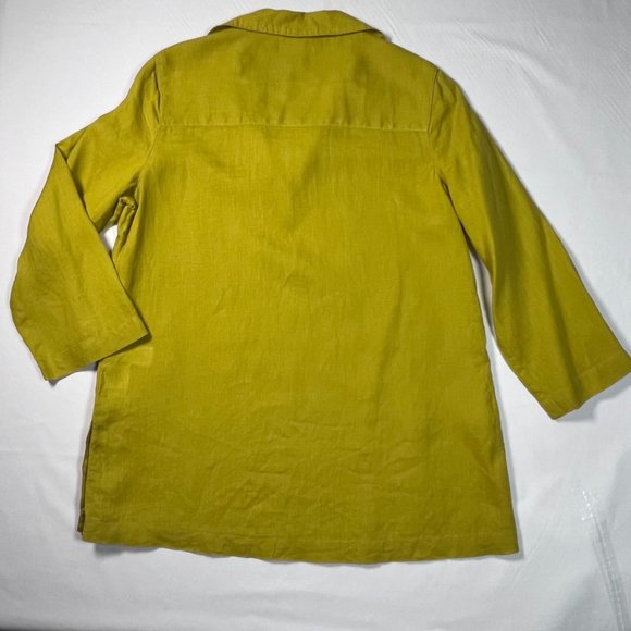 TAHARI SM 100% Linen Chartreuse Tunic Top 3/4 Sleeve Popover Blouse Lagenlook - Picture 3 of 8